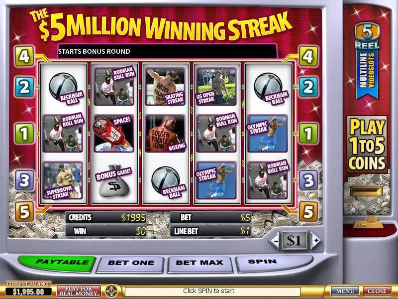 5 Million Winning Streak PlayTech 5 Reel 5 Line