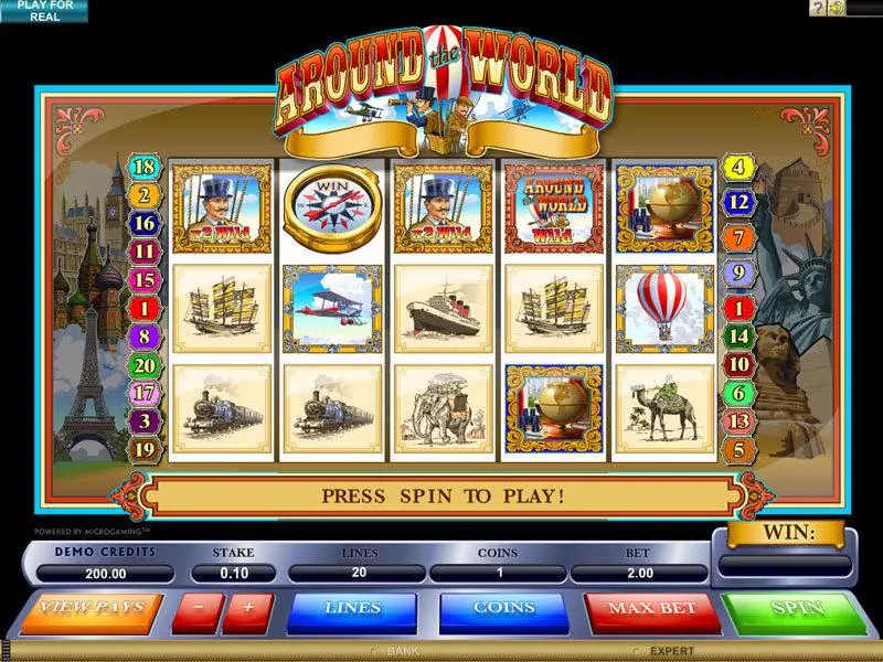 Around the World Microgaming 5 Reel 20 Line