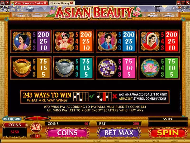 Asian Beauty Microgaming 5 Reel 243 Line