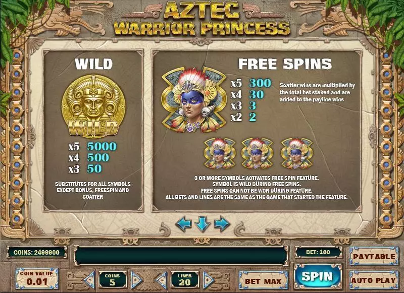 Aztec Warrior Princess Play'n GO 5 Reel 20 Line