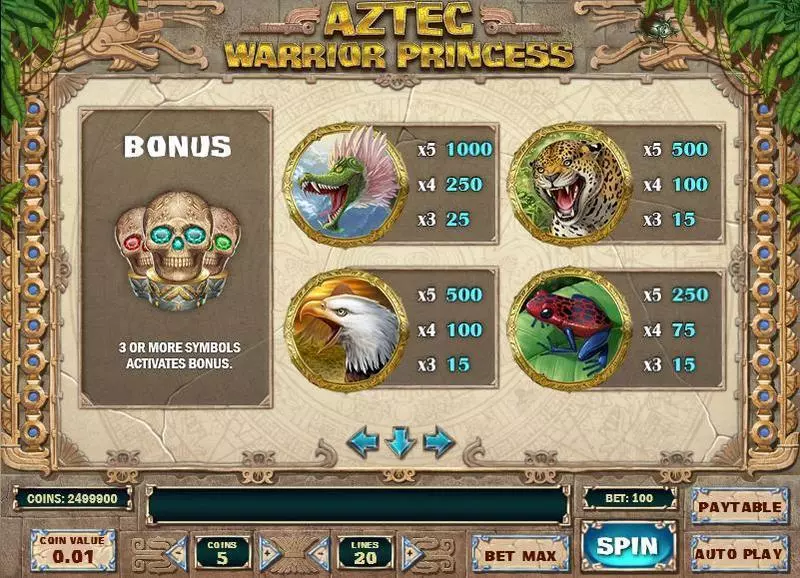 Aztec Warrior Princess Play'n GO 5 Reel 20 Line