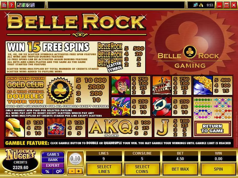 Belle Rock Microgaming 5 Reel 9 Line