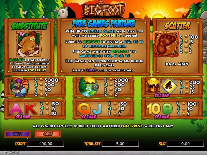 Bigfoot bwin.party 5 Reel 20 Line