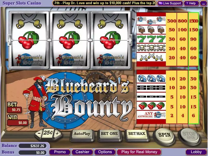 Bluebeard's Bounty Vegas Technology 3 Reel 1 Line