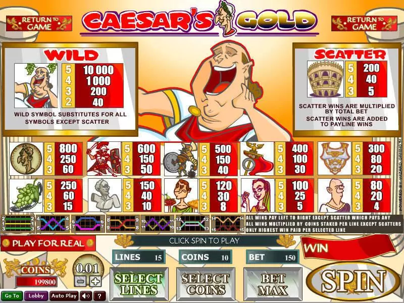 Caesar's Gold Wizard Gaming 5 Reel 15 Line