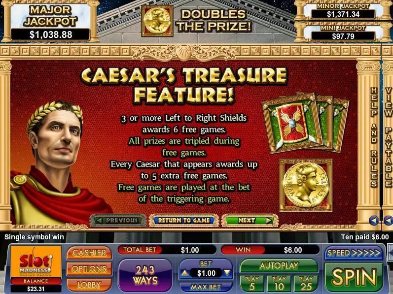 Caesar's Treasure NuWorks 5 Reel 243 Line