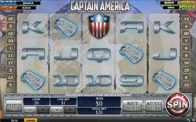 Captain America - The First Avenger PlayTech 5 Reel 20 Line