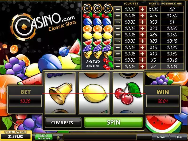 Casino.com Classic PlayTech 3 Reel 1 Line
