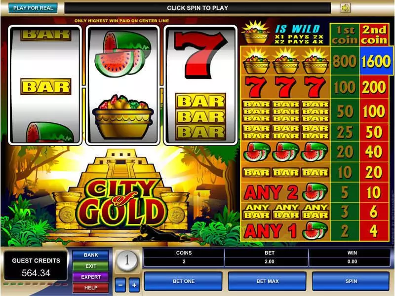 City of Gold Microgaming 3 Reel 1 Line
