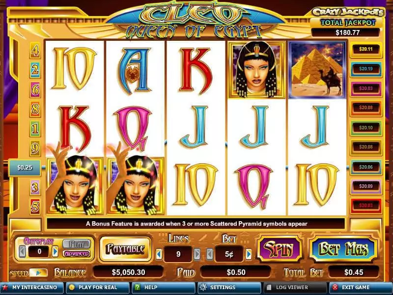 Cleo Queen of Egypt CryptoLogic 5 Reel 9 Line