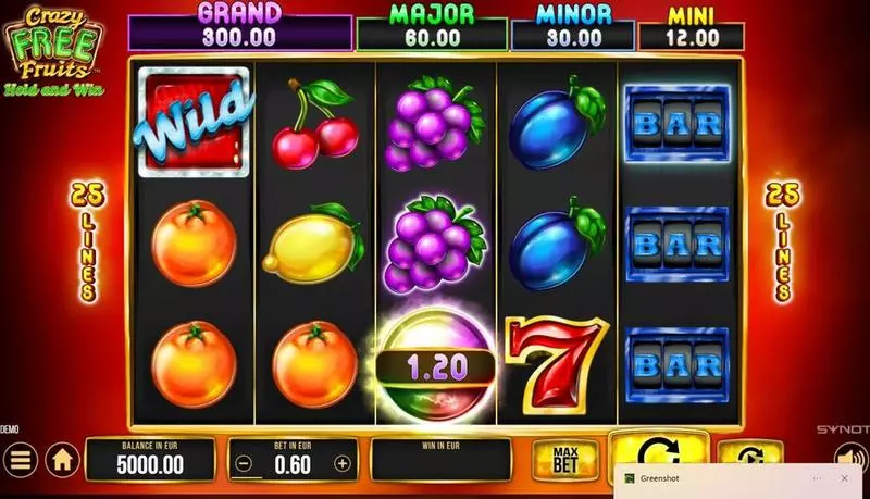 Crazy Free Fruits Synot Games 5 Reel 25 Line