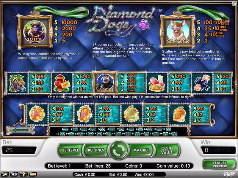 Diamond Dogs NetEnt 5 Reel 25 Line