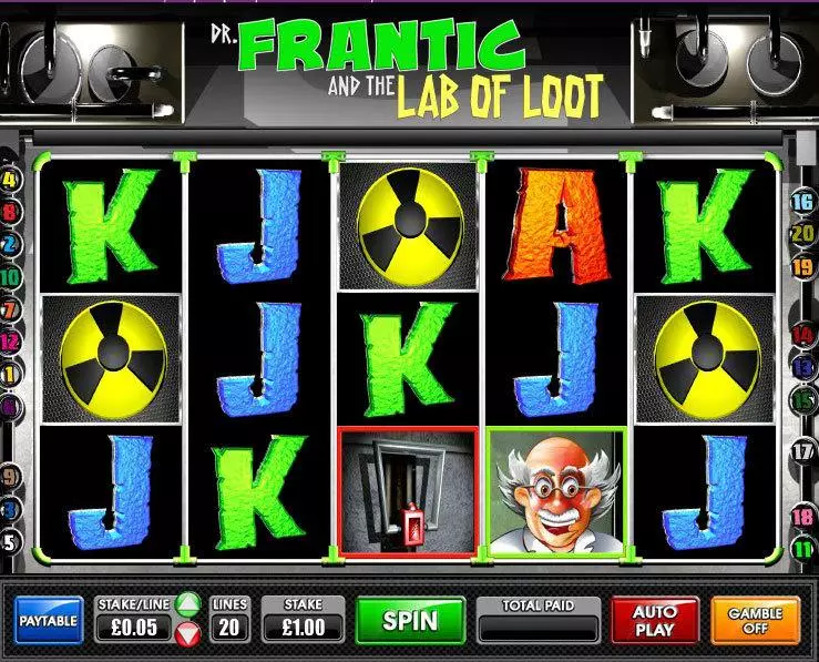 Dr.Frantic and the Lab of Loot Games Warehouse 5 Reel 20 Line