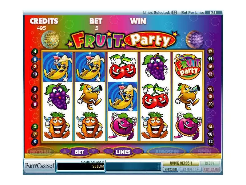 Fruit Party bwin.party 5 Reel 20 Line