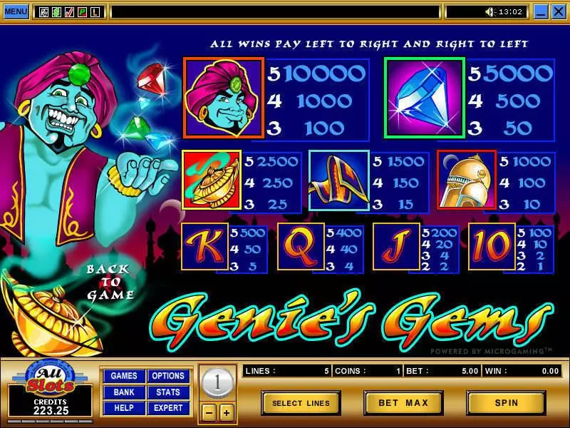 Genie's Gems Microgaming 5 Reel 5 Line