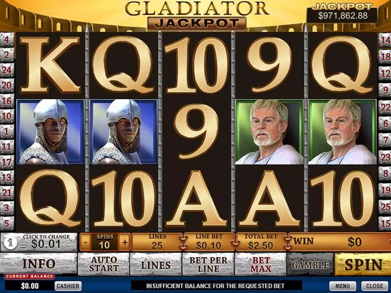 Gladiator Jackpot PlayTech 5 Reel 25 Line