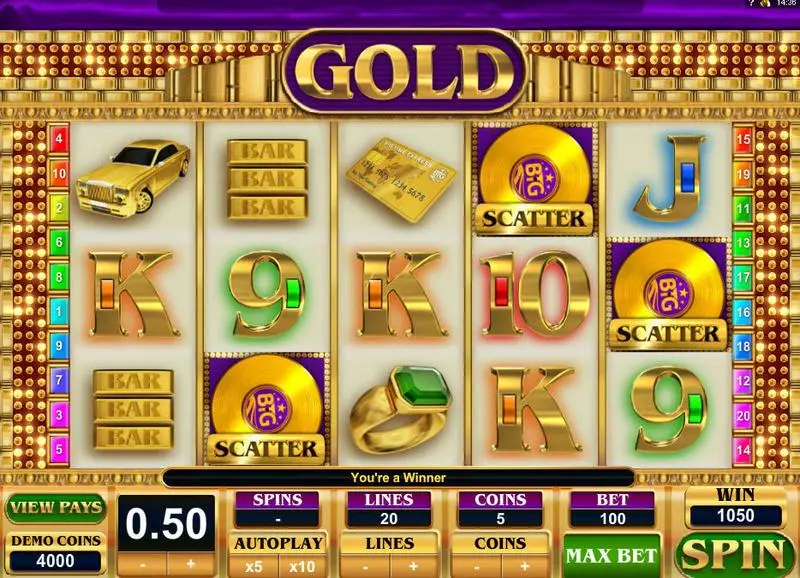 Gold Big Time Gaming 5 Reel 20 Line