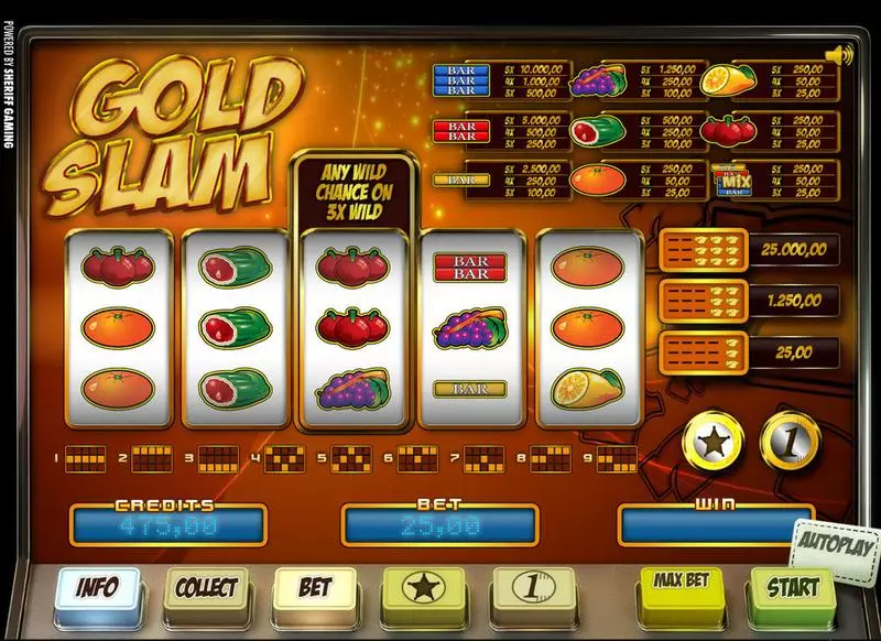 Gold Slam Sheriff Gaming 5 Reel 9 Line