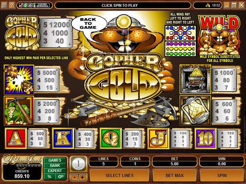 Gopher Gold Microgaming 5 Reel 5 Line