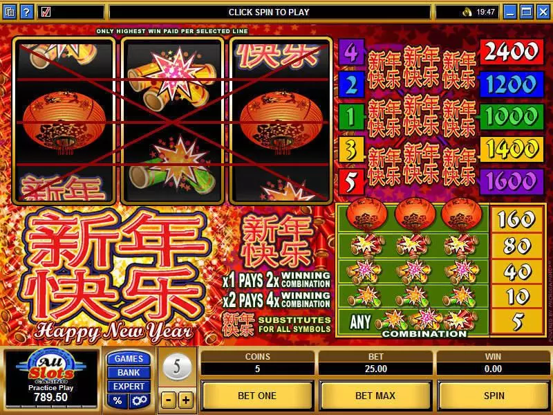 Happy New Year Microgaming 3 Reel 5 Line