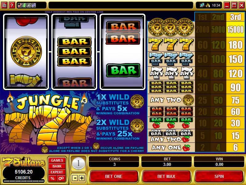 Jungle 7's Microgaming 3 Reel 1 Line