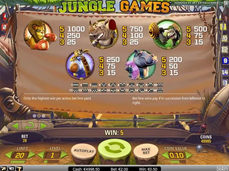 Jungle Games NetEnt 5 Reel 20 Line