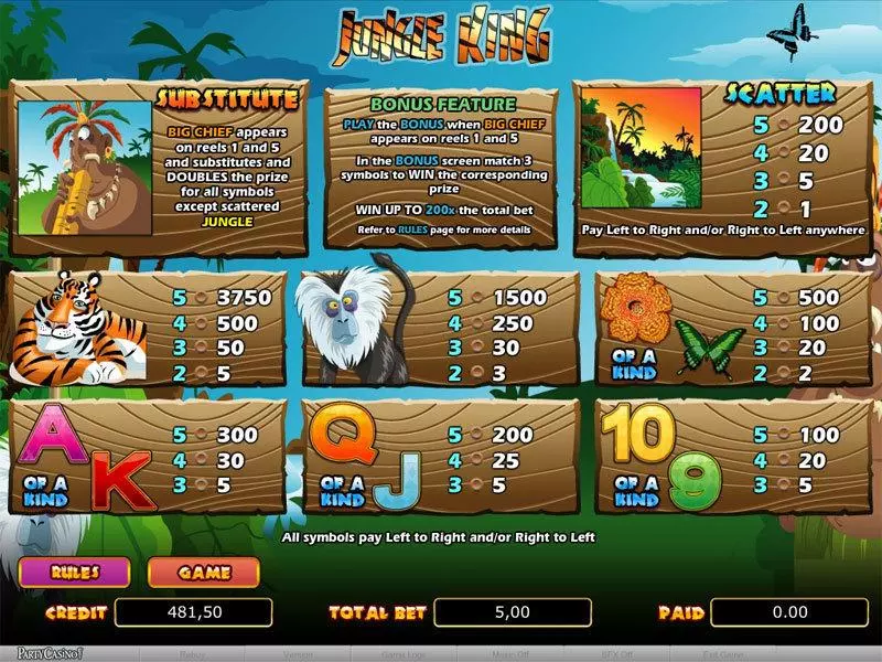 Jungle King bwin.party 5 Reel 20 Line