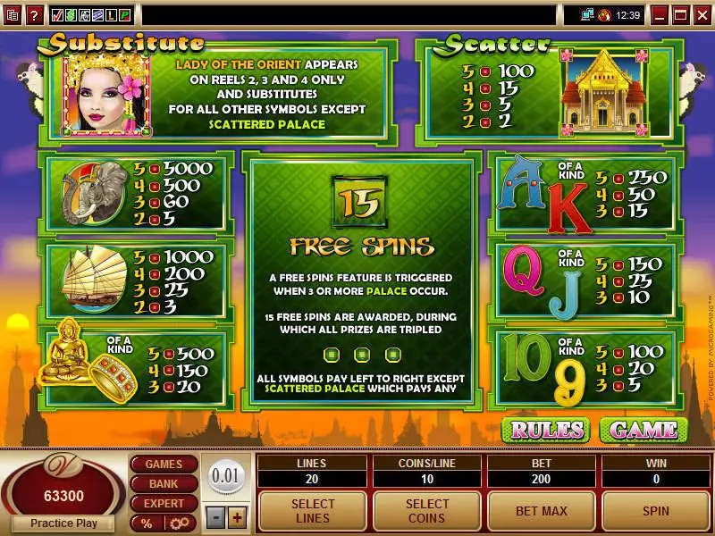 Lady of the Orient Microgaming 5 Reel 20 Line