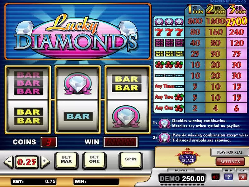 Lucky Diamonds Play'n GO 3 Reel 1 Line