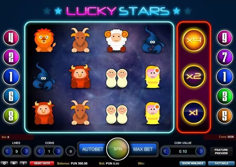 Lucky Stars 1x2 Gaming 4 Reel 9 Line