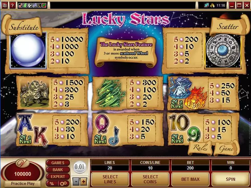 Lucky Stars Microgaming 5 Reel 20 Line