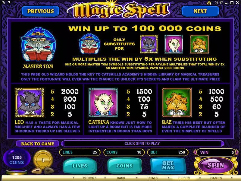 Magic Spell Microgaming 5 Reel 25 Line