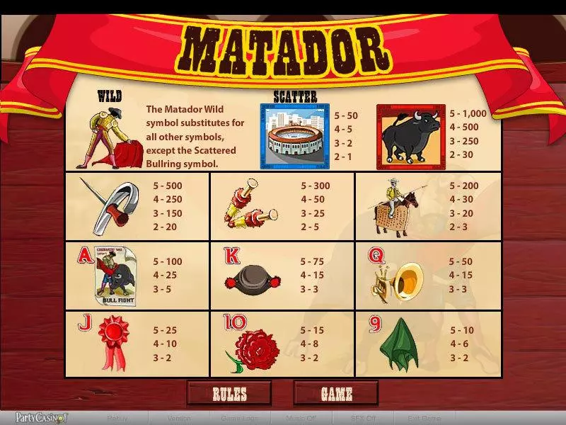 Matador bwin.party 5 Reel 20 Line