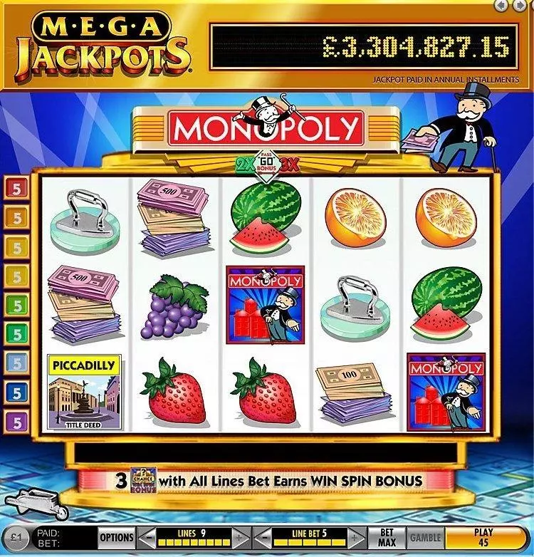 MegaJackpots Monopoly Pass Go IGT 5 Reel 