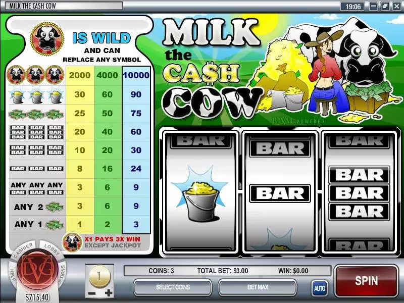 Milk the Cash Cow Rival 3 Reel 1 Line