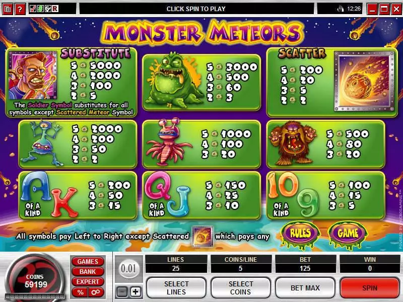 Monster Meteors Microgaming 5 Reel 25 Line