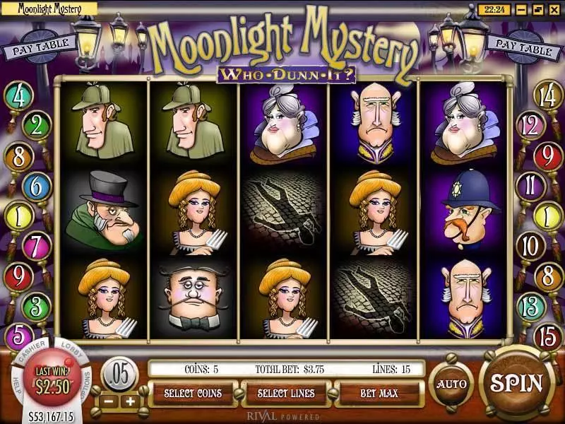Moonlight Mystery Rival 5 Reel 15 Line