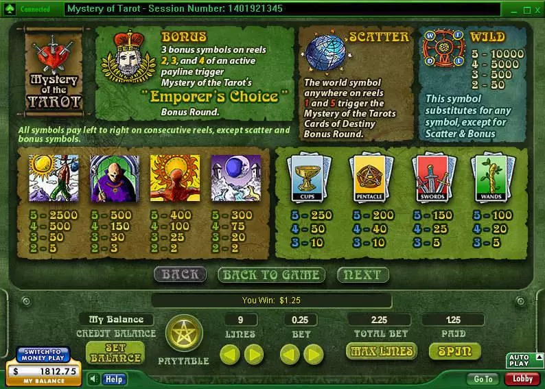 Mystery of the Tarot 888 5 Reel 9 Line