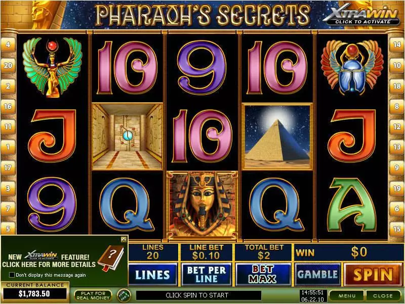 Pharaoh's Secrets PlayTech 5 Reel 20 Line