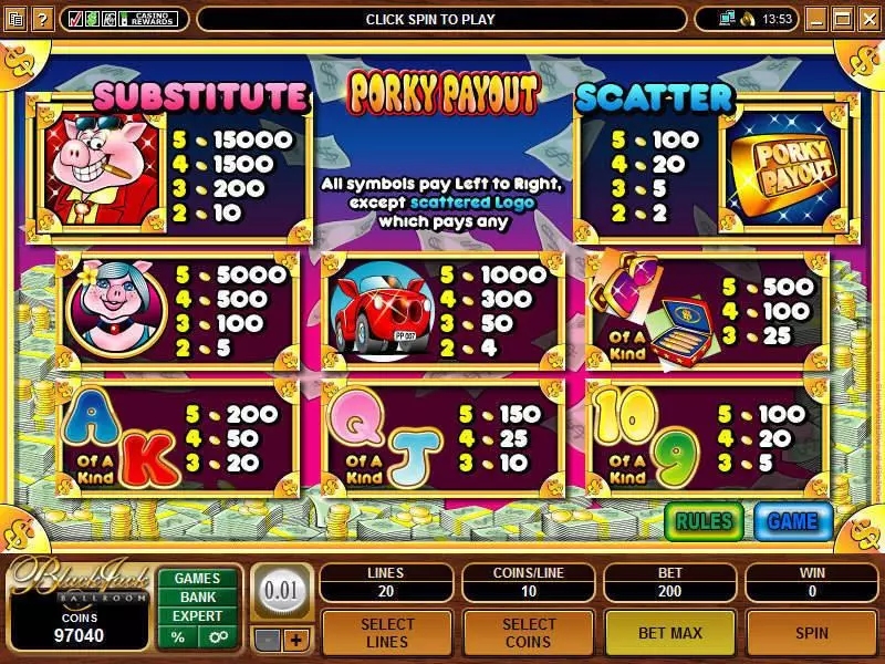 Porky Payout Microgaming 5 Reel 20 Line