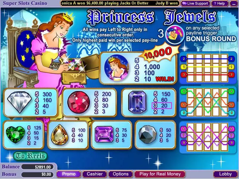 Princess Jewels WGS Technology 5 Reel 9 Line
