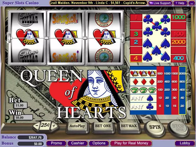 Queen of Hearts Vegas Technology 3 Reel 4 Line