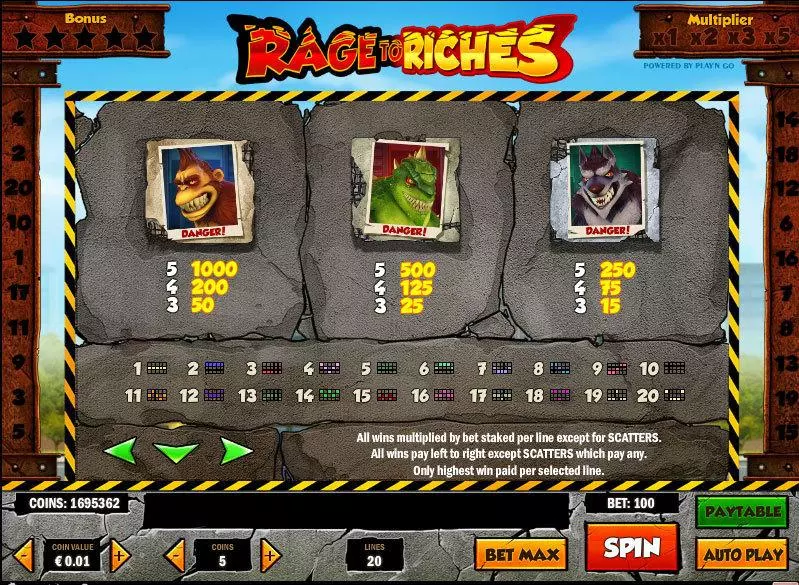 Rage to Riches Play'n GO 5 Reel 20 Line