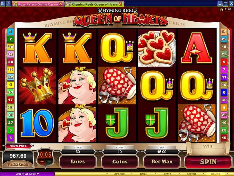Rhyming Reels - Queen of Hearts Microgaming 5 Reel 30 Line