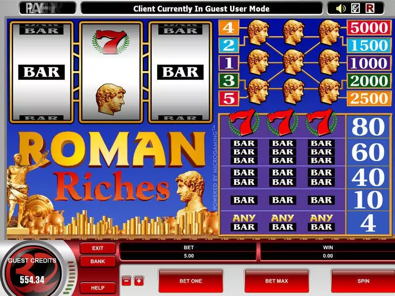 Roman Riches Microgaming 3 Reel 1 Line