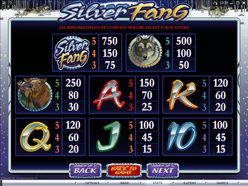 Silver Fang Microgaming 5 Reel 50 Line