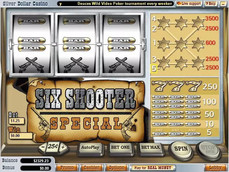 Six Shooter Special Vegas Technology 3 Reel 1 Line