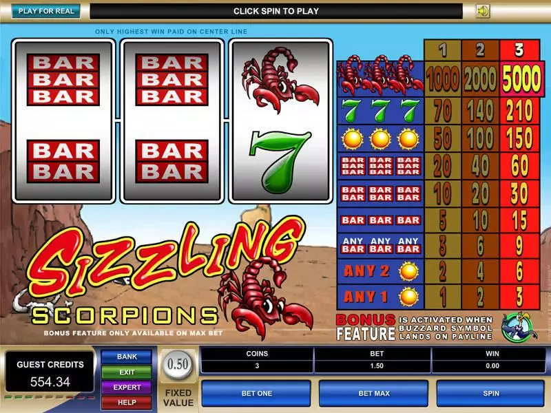 Sizzling Scorpions Microgaming 3 Reel 1 Line
