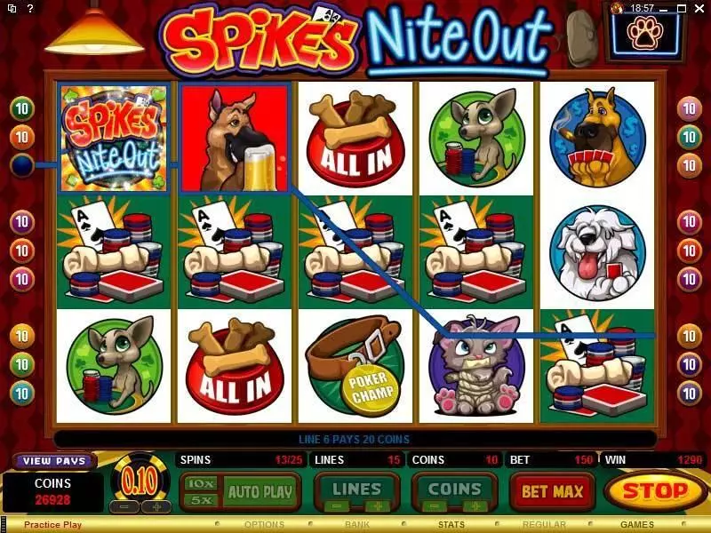 Spike's Nite Out Microgaming 5 Reel 15 Line