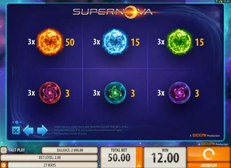 Supernova Quickspin 3 Reel 27 Line